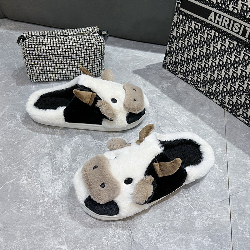 Wholesale New Winter Cute Cow Plush Cartoon Slippers
